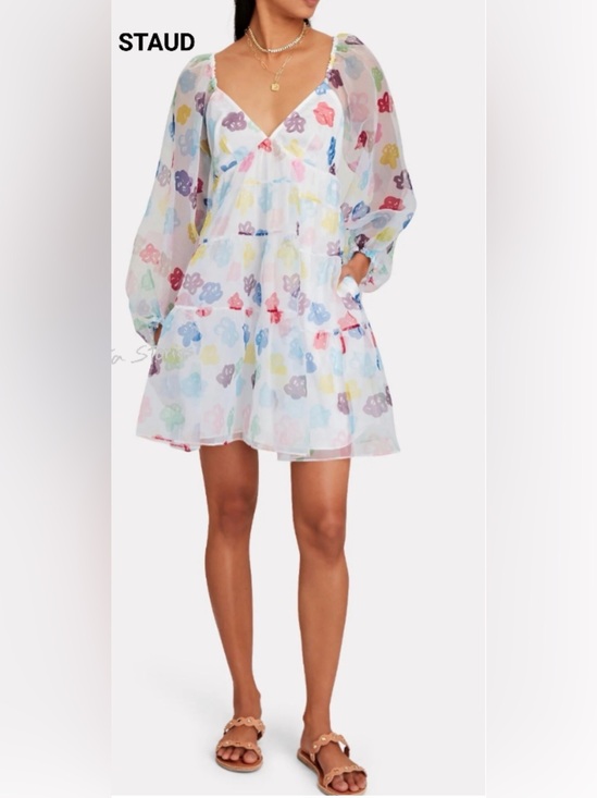 STAUD Dresses & Skirts - STAUD White Floral Multicolor Tiered Mini Dress